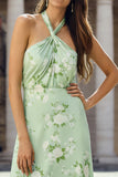 Vestido floral comprido Sage Halter A-Line com costas abertas