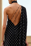 Vestido conversível comprido com fitas pretas e brancos com pontinhos pretos e brancos