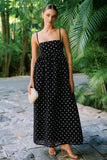 Vestido A-Line Simples, alças finas, longos pretos e brancos com pontos