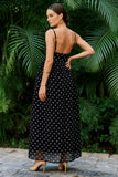 Vestido A-Line Simples, alças finas, longos pretos e brancos com pontos