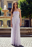 Vestido longo de chiffon floral sem alças Lilac A Line