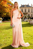 Vestido formal de sereia rosa com um ombro franzido e serpentina lateral