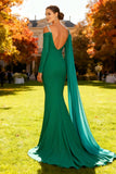 Vestido formal longo de sereia assimétrica verde brilhante com fita lateral