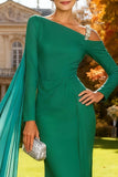 Vestido formal longo de sereia assimétrica verde brilhante com fita lateral