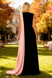 Vestido formal de sereia preto com gola bata e serpentina lateral