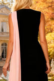 Vestido formal de sereia preto com gola bata e serpentina lateral