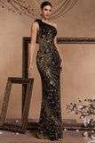 Vestido longo dos anos 1920 com lantejoulas pretas pretas e lantejoulas douradas