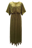 Vestido longo dos anos 1920 com lantejoulas pretas pretas com contas douradas brilhantes