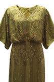 Vestido longo dos anos 1920 com lantejoulas pretas pretas com contas douradas brilhantes