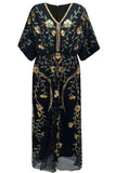 Vestido preto de lantejoulas com decote em V e manga meia-manga Sheath