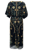 Vestido preto de lantejoulas com decote em V e manga meia-manga Sheath