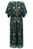 Vestido preto de lantejoulas com decote em V e manga meia-manga Sheath