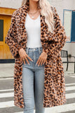 Casaco de mulher com pele sintética de leopardo castanho com xale engrossado