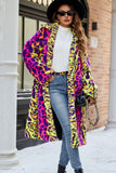 Xale de pele sintética de leopardo amarelo, casaco midi feminino