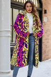 Xale de pele sintética de leopardo amarelo, casaco midi feminino