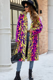 Xale de pele sintética de leopardo amarelo, casaco midi feminino