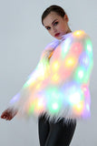 Casaco de festa de mulheres de pele sintética White Rainbow Rainbow Shiny Glow