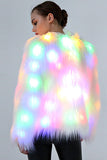 Casaco de festa de mulheres de pele sintética White Rainbow Rainbow Shiny Glow