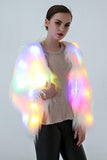 Casaco de festa de mulheres de pele sintética White Rainbow Rainbow Shiny Glow