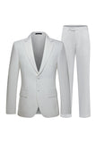 Fato de casamento masculino branco de 2 peças, com lapela simples e entalhada