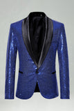 Blazer masculino de finalistas com xale de lantejoulas com lapela azul real