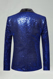 Blazer masculino de finalistas com xale de lantejoulas com lapela azul real