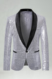 Blazer masculino de finalistas com xale de lantejoulas com lapela azul real
