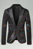 Blazer masculino de finalistas Peak, lapela colorida, lantejoulas, um botão