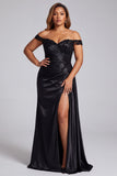 Vestido de baile de finalistas preto com lantejoulas de ombros descobertos, cetim franzido, tamanhos longos, com fenda