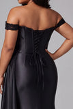 Vestido de baile de finalistas preto com lantejoulas de ombros descobertos, cetim franzido, tamanhos longos, com fenda