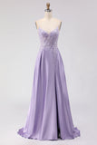 Zapaka Mulheres Vestido Comprido Roxo com Aplicações e Racha para Baile de Finalistas
