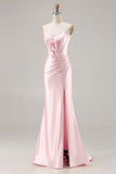 Espartilho de Sereia cor-de-rosa, renda nas costas, vestido comprido de baile com fenda