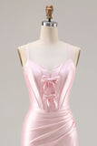 Espartilho de Sereia cor-de-rosa, renda nas costas, vestido comprido de baile com fenda
