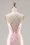 Espartilho de Sereia cor-de-rosa, renda nas costas, vestido comprido de baile com fenda