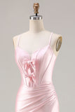 Espartilho de Sereia cor-de-rosa, renda nas costas, vestido comprido de baile com fenda