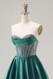 Vestido longo de baile de finalistas verde escuro princesa com missangas