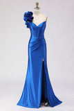 Vestido de Baile de Finalista Longo Longo de Espartilho de Sereia Com Missangas de Um Ombro e Azul Real