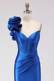 Vestido de Baile de Finalista Longo Longo de Espartilho de Sereia Com Missangas de Um Ombro e Azul Real