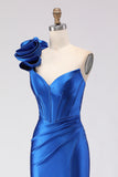 Vestido de Baile de Finalista Longo Longo de Espartilho de Sereia Com Missangas de Um Ombro e Azul Real