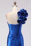Vestido de Baile de Finalista Longo Longo de Espartilho de Sereia Com Missangas de Um Ombro e Azul Real