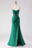 Glitter Verde Escuro Espartilho Espartilho com Espartilho Verde Escuro Vestido de Baile Longo com Fenda