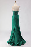 Glitter Verde Escuro Espartilho Espartilho com Espartilho Verde Escuro Vestido de Baile Longo com Fenda