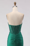 Glitter Verde Escuro Espartilho Espartilho com Espartilho Verde Escuro Vestido de Baile Longo com Fenda