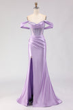 Vestido de Baile de Finalistas Longo Longo com Espartilho Sereia Ombro Descoberto e Missangas