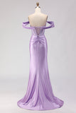 Vestido de Baile de Finalistas Longo Longo com Espartilho Sereia Ombro Descoberto e Missangas