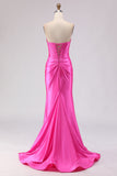 Vestido de Baile de Finalistas Espartilho Espartilho Sweetheart Fuchsia com Missangas e Fenda