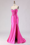 Vestido de Baile de Finalistas Espartilho Espartilho Sweetheart Fuchsia com Missangas e Fenda