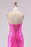 Vestido de Baile de Finalistas Espartilho Espartilho Sweetheart Fuchsia com Missangas e Fenda