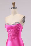 Vestido de Baile de Finalistas Espartilho Espartilho Sweetheart Fuchsia com Missangas e Fenda