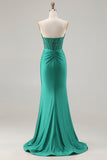 Vestido de baile de finalistas com lantejoulas sem alças verde-escuro Vestido de Baile Longo com Fenda
